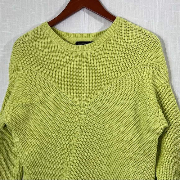 Rachel Zoe Asymmetrical Hem Knit Lime Yellow Sweater Sz M - Picture 5 of 14
